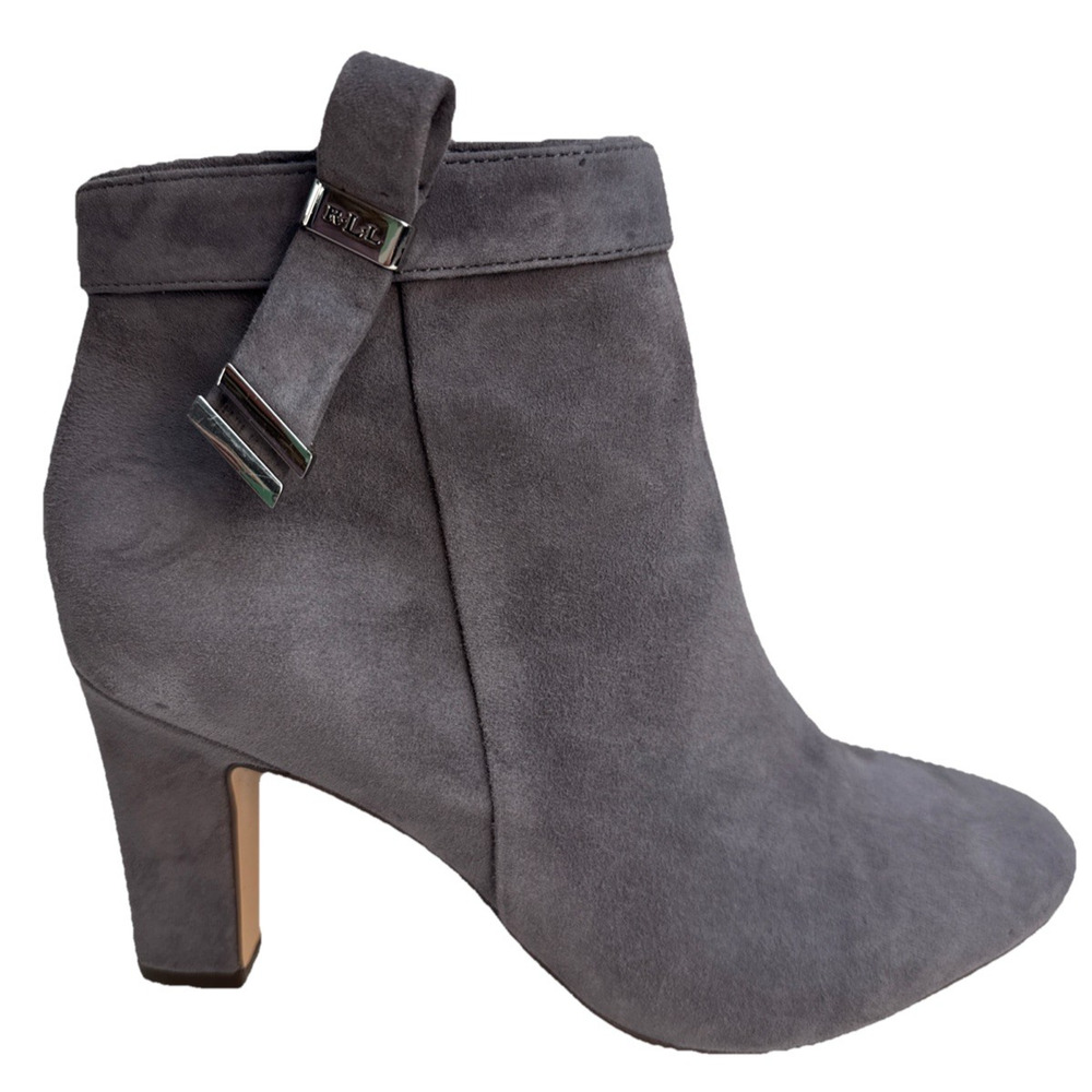 Lauren By Ralph Lauren Brin Gray Suede Ankle Boots Heels Size 8 B NWB